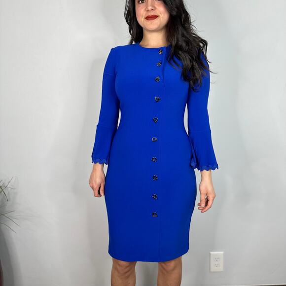 Joseph Ribkoff Royal Blue Flutter Sleeve Dress - Picture 1 of 8